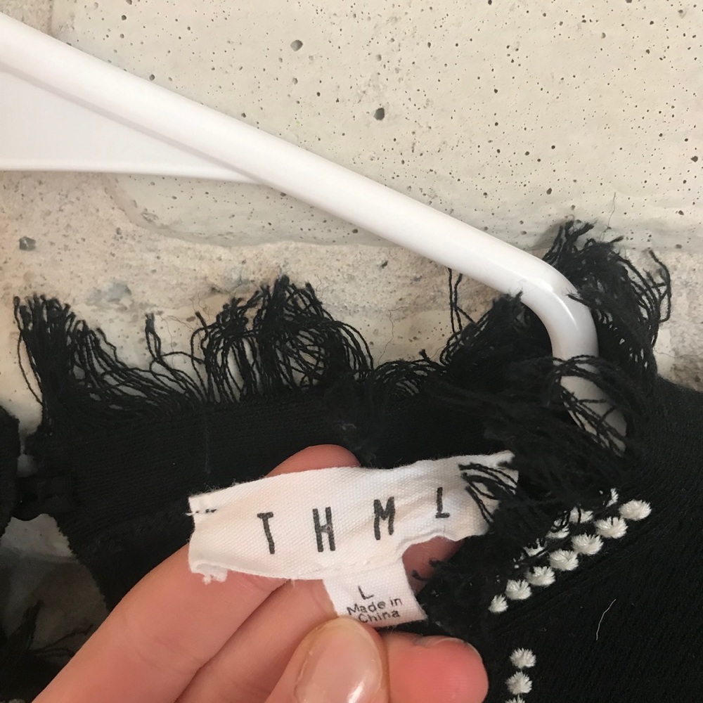🥳HP🥳THML Black Short Sleeve White Dots Tassels L - Picture 3 of 12